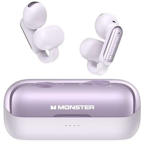 Monster Wireless Earbuds Open AC601, Comfort Clip-On Bluetooth Earbuds Type-C Charging, Bluetooth 5.4 Open Earbuds Pure Sound with ENC, IPX5 Waterproof, Touch Control Wireless Headphones(Purple)
