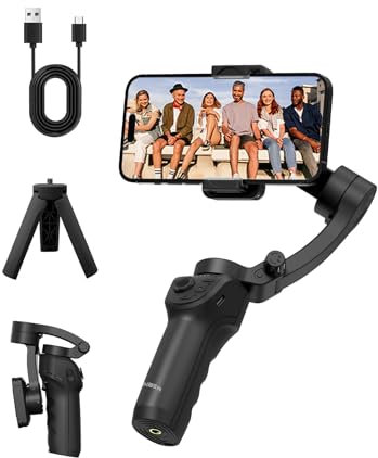 LINBER M01 Gimbal-Stabilisator für Smartphone, 3-Achsen-Telefon-Gimbal-Stativ mit Fülllicht, faltbarer Telefonstabilisator mit Gesichts-/Objektverfolgung für Videoaufnahmen, Vlogging, iPhone und
