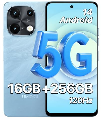 UMIDIGI Note 100 5G Smartphone, Android 14 Telefono Movil, 6.8 HD+ 120Hz Moviles, 16GB+256GB/TF 1TB, Dual SIM 5G Móvil Android, 50MP+16MP Cámara/5000mAh/Face ID/GPS/OTG