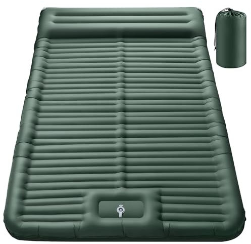 JEMULICE Doppel Isomatte Camping Selbstaufblasend, Verdicktes Aufblasbare Matratze, Ultraleicht Luftmatratze Camping für 2 Personen Aufblasbare mit Fußpumpe & Kissen für Outdoor, Wandern, Zelt
