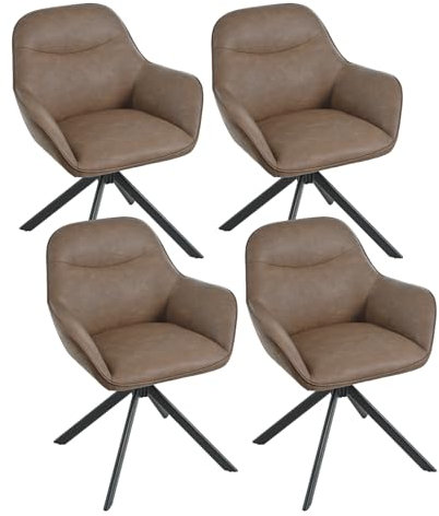 Goeurvant Esszimmerstühle drehbar mit Armlehne 4er Set Küchenstuhl drehbar Polsterstuhl Drehstuhl Esszimmer aus Kunstleder mit Metallbeine und Rückenlehne für Esszimmer Küche Büro, Dunkelbraun
