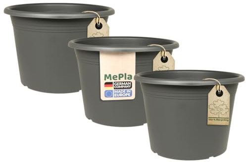 MePla - 3 Stück Blumentopf Cilindro - runder Pflanzkübel - wetterfestes Pflanzgefäß - UV-beständiger Blumenkübel - Pflanzentopf - Kübel - Ø 80 - Anthrazit