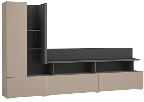 Lomadox Wohnwand TV-Wand in beige mit anthrazit 270 cm breit modern 2 Schubladen 1 Tür modern