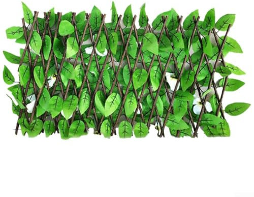 Panneaux de treillis de jardin extensibles - Clôture en bois réglable avec fausses plantes vertes - Brise-vue décoratif pour extérieur, jardin, balcon, terrasse (orchidée blanche)