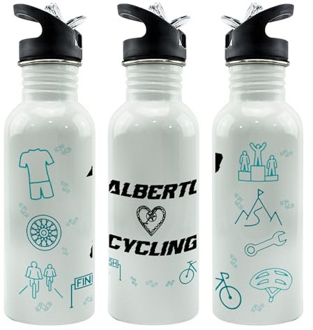 Botella personalizada. Botella termica agua. Cantimplora metálica. Water bottle. Regalos originales para hombre y mujer. Regalos para deportistas. Straw Stop 600ml. Ciclismo