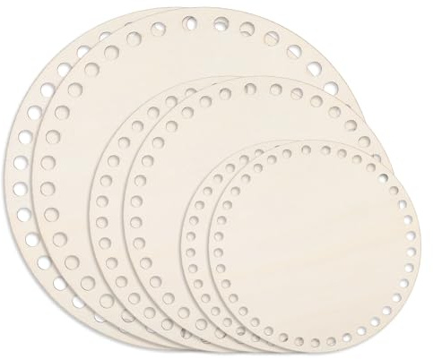 6PCS Korbboden zum Häkeln,Holzboden für Häkelkorb,Korbboden,Naturholzkorbboden Rund Häkelkorb,mit 10 Maschenmarkierer,10/15/20cm Zwei von jeder Größe, für DIY Korbflechten und Nähtaschen (Rund)