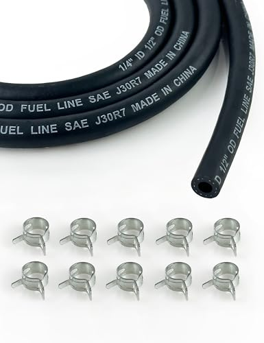 YAMAKATO 6mm 1/4-Inch ID 9.5FT NBR Fuel Hose SAE J30R7 with 10 Clamps