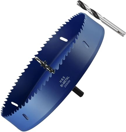 METALLIXITY Bi-Metal Hole Saw 7-7/8 200mm W/ 2 Drill Bits Blue | M42 HSS Circular Head Hole Cutter for Stainless Steel Hard Steel Sheet