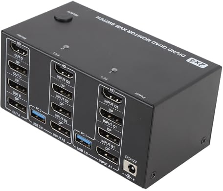 Topiky KVM Switch, 4 Monitore 2 Computer DisplayPort 8K 60 Hz 4K 144Hz mit 4 USB 3.0 Ports für OS X OS Unix Computers (A)
