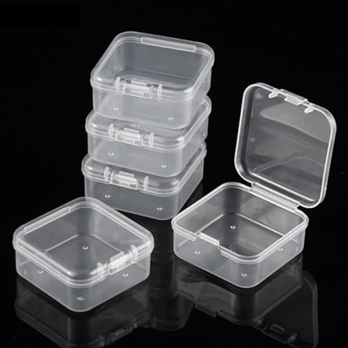 Loopunk 100 Pcs Mini Clear Plastic Square Box with Lids, Transparent Bead Storage Containers – Small Stackable Containers for Jewelry, Hardware, Earplugs & Small Items (3.5×3.5)
