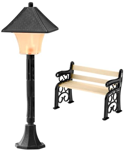 VOSSOT Miniature Lantern Bench Mini Garten Wird es leuchten Lights Model Making Fairy Miniatur Möbel Möbel Garten Gewächshaus Zubehör, Miniatur Wichtel Zubehör Garten Deko