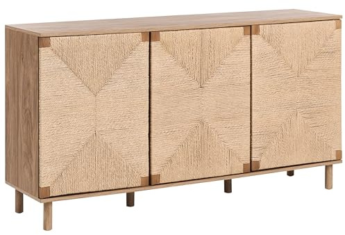 Beliani Sideboard Holzoptik Hellbraun 40x153x81 cm mit 3 Papierseil-Türen Boho Design Bondi
