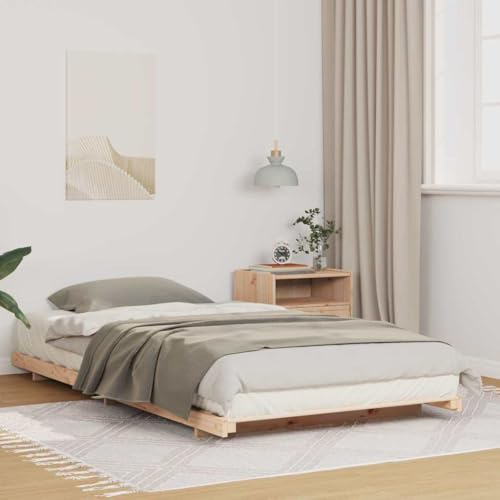 Bucmath Bodenbettgestell Braun 90 x 210 cm Massivholz Kiefer, Modernes Plattformbett für Schlafzimmer, Robustes Einzelbett aus Naturholz, Langlebige Möbel