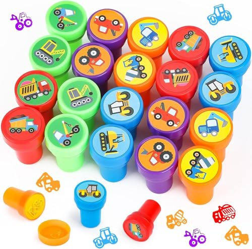 20 Stück Bagger Kinder Stempel,Konstruktion LKW BAU Party Mitgebsel,Selbstfärbende,BAU Gastgeschenke für Kindergeburtstag,Baustelle Stempel,Klassenzimmer Belohnungen