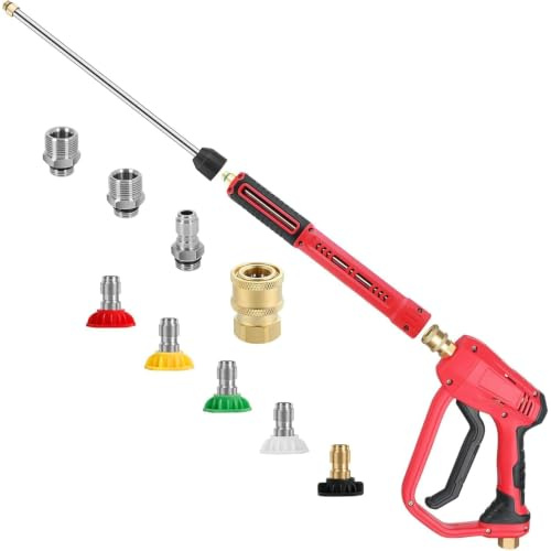 Extensión para Hidrolimpiadora, Kit de 9 Piezas con 5 Boquillas, Herramienta de Limpieza de Canaletas, Conexión Rápida 0,64 cm, 4000PSI (Lanza de Limpieza a presión)