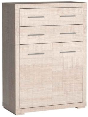 Masseno Kommode Salerno 88 cm Sideboard mit 2 Schubladen und 2 Türen für Wohnzimmer Schlafzimmer Modern 88x40,5x122,5 cm Eichefarben