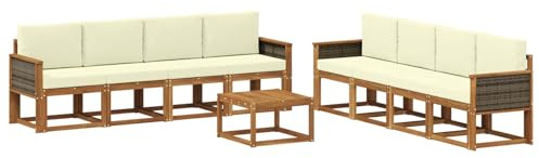 vidaXL Outdoor-Sofagarnitur mit Kissen 7 pcs Natur und Creme, Moderner Garten-Sofaset, stilvolle Sitzgelegenheit, Akazie Holz Möbel, bequemer Lounge, wetterfest