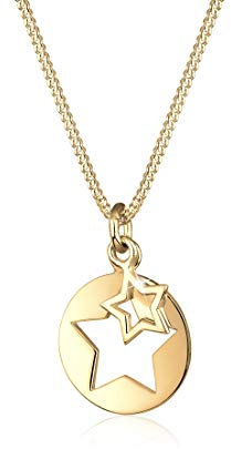 Elli Halskette Silber 925 Vergoldet 24K Stern Cut-Out Plättchen Anhänger Sternchen Kette Damen Schmuck Geschenke für Frauen Mädchen Mama Freundin, Silberkette Länge 45 cm