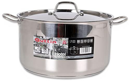 Quttin Hotel - Olla Profesional Induccion, Cocina y Horno, Tamaño Mediano, Acero Inoxidable Antiadherente, Tapa Cristal y Asas, Diametro 30 cm 12 litros Plata
