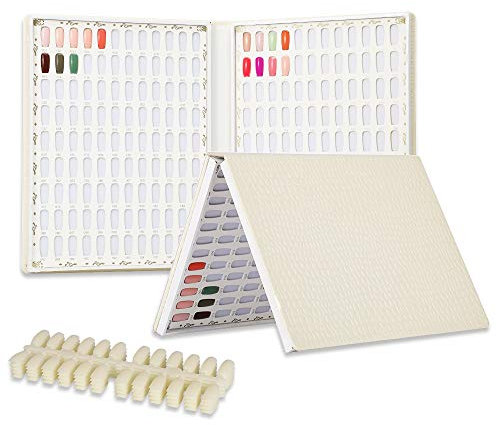 BNG Nail Display Book 216 Colors Nail Art Colour Chart, Professional Gel Polish Nail Display Card with 240 Pcs False Nails Tips For Salon Nail Art Showing, White Leather Book Nail Color Display