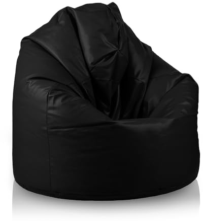 Bepouf - Pouf a Sacco Baby 55Øx95H cm 150L 100% Ecopelle Nero Imbottito, Puffo per Sedersi Bambini - Pouf Poltrona Salotto e Camera da Letto Comodo e Lavabile - Poltrona Sacco Anallergica Impermeabile