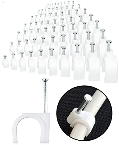FIXSON Cable Wire Clips (Pack of 100) Cord Clips for Wall Nail in Clips for Ethernet Cable Tv Wire Cable and Coaxial Cable Nails Included (10mm)