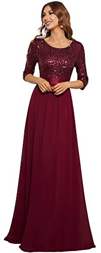 Ever-Pretty Women's Elegant 3/4 Sleeves Sequin Empire Waist A Line Chiffon Bridesmaid Dresses Burgundy 10UK