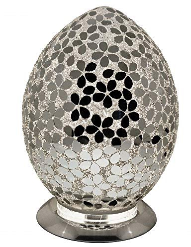 Britalia Mirrored Flower Mosaic Glass Vintage Egg Table Lamp 30cm | Chrome Base | 1 x ES E27 Bulb Required (Not Included) | Study - Bedroom - Lounge | Desk Light