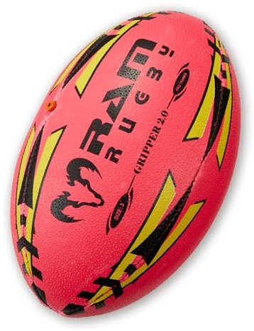 Ram Rugby Gripper 2.0 Pro Trainer Rugby Ball - Hand-stitched - 3-Ply Construction - Hi-tech Bladder - Precision Flight Valve - 3D Grip For Ultimate Passing And Catching Control (Sizes 5, 4 & 3)
