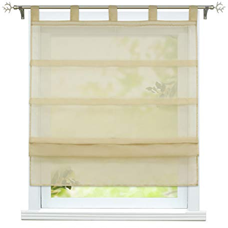 ESLIR Raffrollo mit Schlaufen Gardinen Küche Voile Raffgardinen Transparent Schlaufenrollo Modern Vorhänge Uni 1 Stück Sand BxH 100x140cm 1 Stück