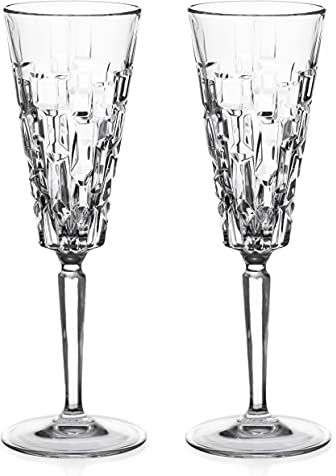 DIAMANTE Crystal Champagne Prosecco Flutes - 'Quartz' - Premium Lead Free Crystal - Set of 2