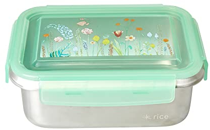 Groß rechteckig rostfreier Stahl Brotdose - Salbeigrün - Summer Flowers Print