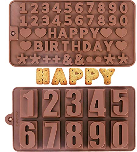 WiDream 2 pcs Molde de Silicona Números, Molde de Silicona con Letra Inglesa, Moldes de Silicona 3D con Chocolate Letras, para Tartas, Dulces, Chocolate, Galletas