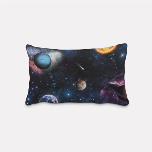 SCHÖNER LEBEN. Kissenhülle Samt Planeten Weltall blau bunt, Größe:30x50cm (HxB)