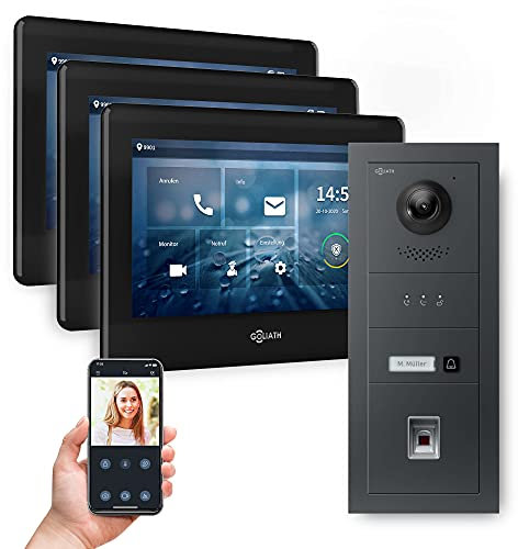 Goliath Hybrid | 2-Draht | Full-HD Video Türsprechanlage | App | 1-Fam | 3 x Full-Touchscreen 7 | Aluminium Unterputz Türstation | + Fingerprint | 180° Ultra-Weitwinkel | AV-BUS-643