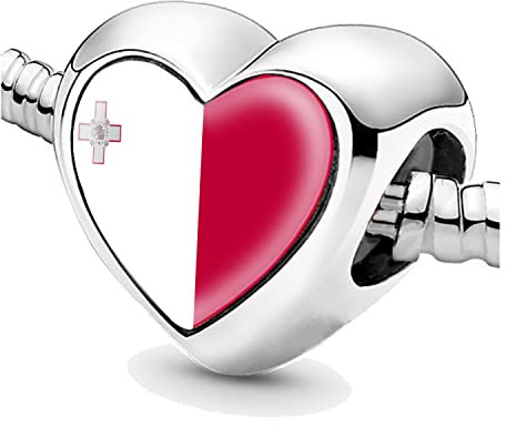 Bon4azuré Beads for Bracelets Malta Flag Silver Charms for Women Charm Bead Jewelry Gifts Ideas Gift for Girls, No