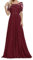 yhfshop Formellen Abendkleid Festkleider,Schulter-Kurzarm-Partykleid mit Spitzenapplikationen-Rotwein_50,Lang Brautjungfer Kleider