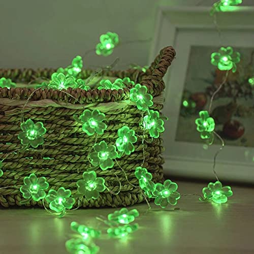 DINOWIN Pilz Dekor Licht 30 LED Pilz Lichterkette Batteriebetrieben mit Dimmbar Remote Timer Lichterkette für Weihnachtsbaum Hochzeit Party Innen (Kleeblatt)