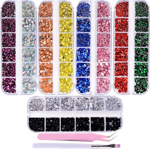 editTime 10500 Pieces Nail Art Rhinestones Crystals AB Flatback Rhinestones Stones Gems with Pick Up Tweezer and Brush for Nail Art Makeup Shoes Clothes Crafts (kit-1)