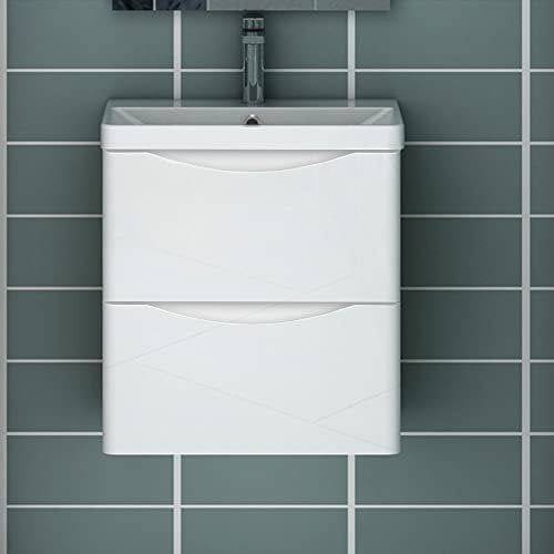 Acezanble Waschtisch mit Unterschrank 50 cm Hochglanz Weiß Badmöbel Gäste WC