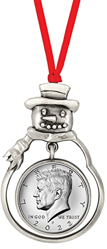 Münze Schneemann Silberton Zinn Ornament | JFK 2022 Half Dollar | Echtheitszertifikat