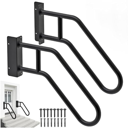 SELEWARE Montaggio a Parete Corrimano per Scale Interne ed Esterne a U - Set da 2 Pezzi (Lato Destro e Sinistro) per Garage, Portici, Giardini 1-4 Gradini