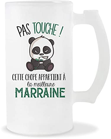 Chope de bière Marraine Pas Touche Panda | Verre à Bière Pinte 50 cl Cadeau famille original et drôle