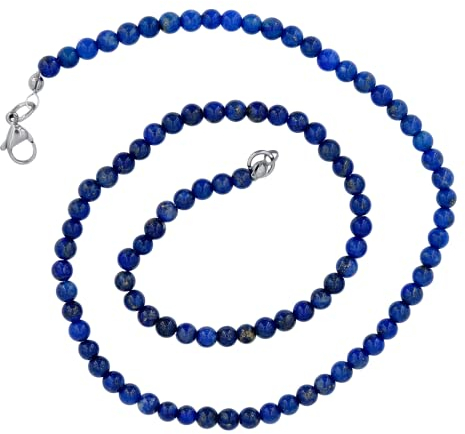 Taddart Minerals – Blaue Halskette aus dem natürlichen Edelstein Lapislazuli mit 4 mm Kugeln und 45cm Länge – handgefertigt