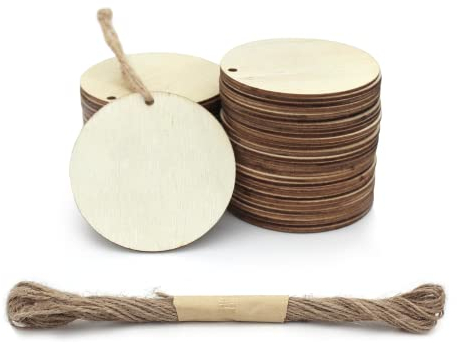 Andiker Holzkreise zum Basteln, 5 cm, unlackierte Holz-Runde für Bastelarbeiten, runde Holzspäne mit kleinem Loch für Türhänger, DIY-Dekoration (Holzfarbe)