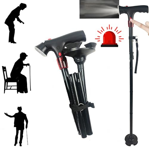 SUQ Alarm Faltbar Cane - Eleganter Gehstock aus Aluminium, Klappbar, Spazierstock für Damen und Senioren, Leichtgewichtiger Höhenverstellbarer Bergstock