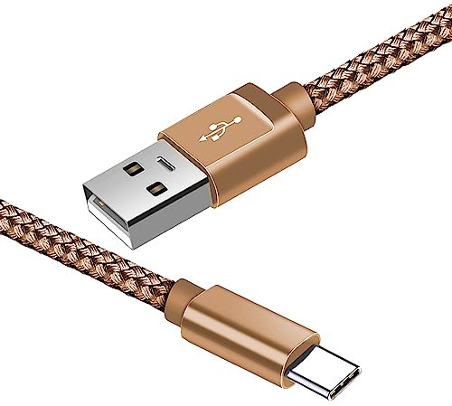 USB-A to USB-C Charger Cable, USB C to USB 2.0 Double Braided Nylon Type C Charging Cable for Samsung Galaxy S8 S8+ S9 S9+, HTC 10, Sony XZ, LG V20 G5 G6 (1 Meter, Gold)