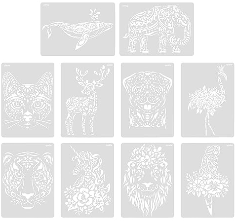 bayidun Tierschablonen Malstencil, 10 Stk. Realistisch, PET, für DIY, Wand, Holz, Kunststoff, Journaling, Scrapbooking, Geschenkbox