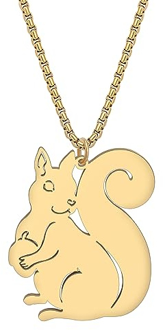 DALANE Edelstahl Niedlich Tannenzapfen Eichhörnchen Halskette Mode Anhänger 18k Vergoldet Tiere Schmuck für Frauen Mädchen Charms Geschenke