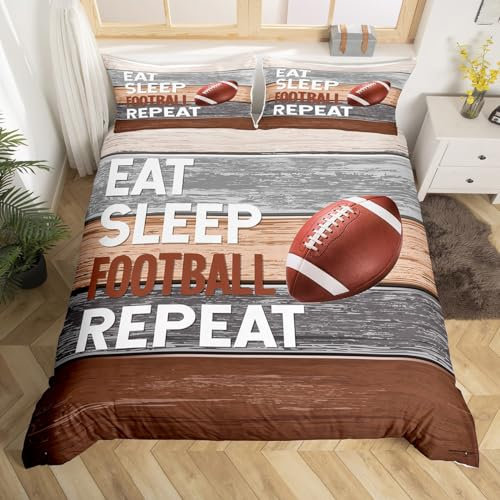richhome American Football Bettbezug 135x200 Scheunentür Braun Grau Holzstreifen Bettwäsche Set Sport Thema Western Style Tröster Bezug mit 1 Kissenbezug
